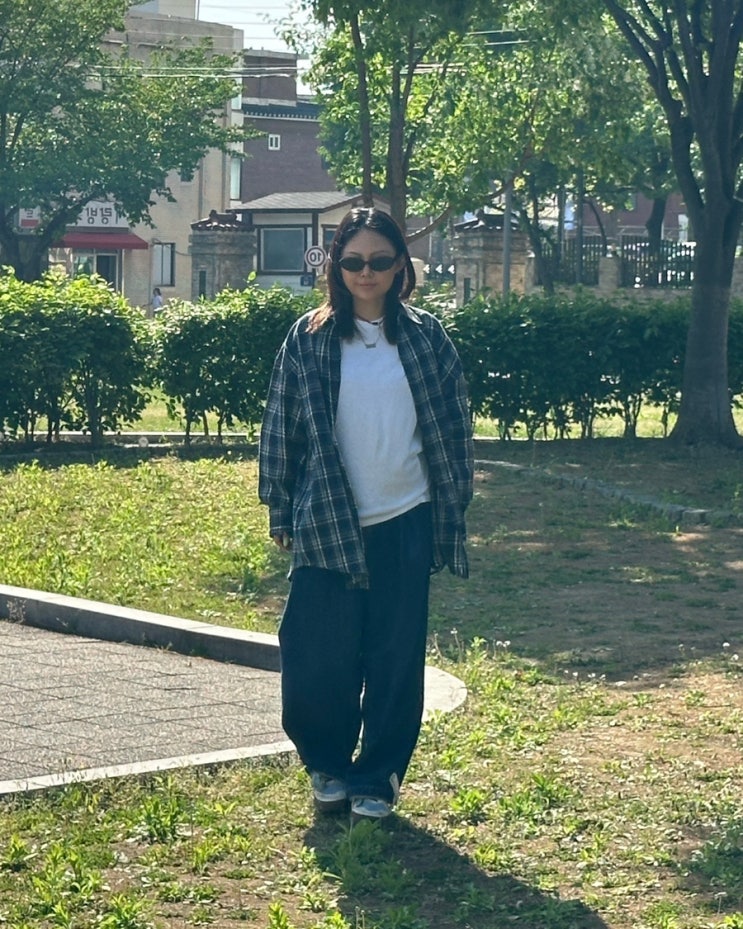 [STANDARDERROR] 스탠다드에러 87-STAN086 레거시 빈티지 오버핏 체크 셔츠 네이비 컬러 데일리룩 코디 리뷰