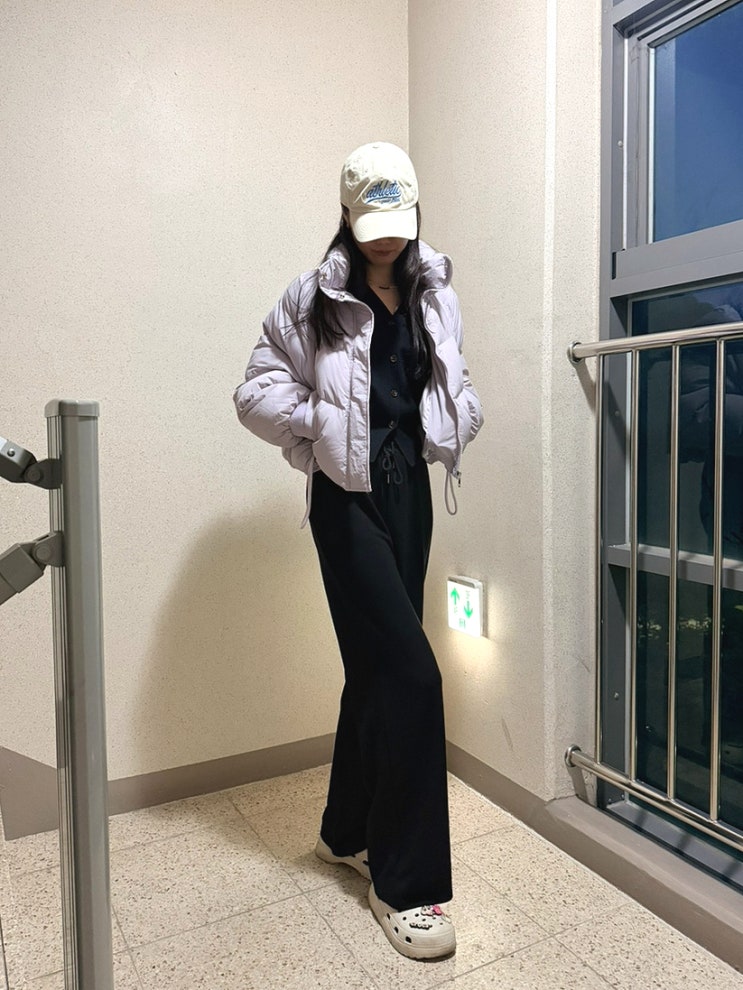 오사와 OSAWA 포밍 크롭 스트링 패딩 점퍼 PURPLE 코디추천 후기