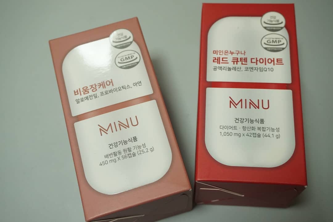 Jimin  Kim on Instagram: “다이어트해야하는데  맛있는게 세상에 마상에 너무 많아서  체지방감소뿐만 아니라 항산화에도 도움이되는 미누 레드큐텐 1일 1회 2정 챙겨먹고  알로에전잎과 프로바이오틱스가 함유되어 장건강과 배변활동에 도움을 주는 미누 비움장케어 1일 2회 2정씩 2번…”