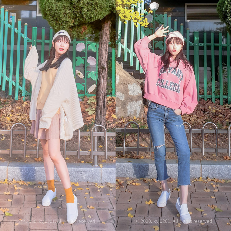 여자 캐쥬얼코디, 얼모스트블루 숏 비니로 더욱 사랑스럽게!