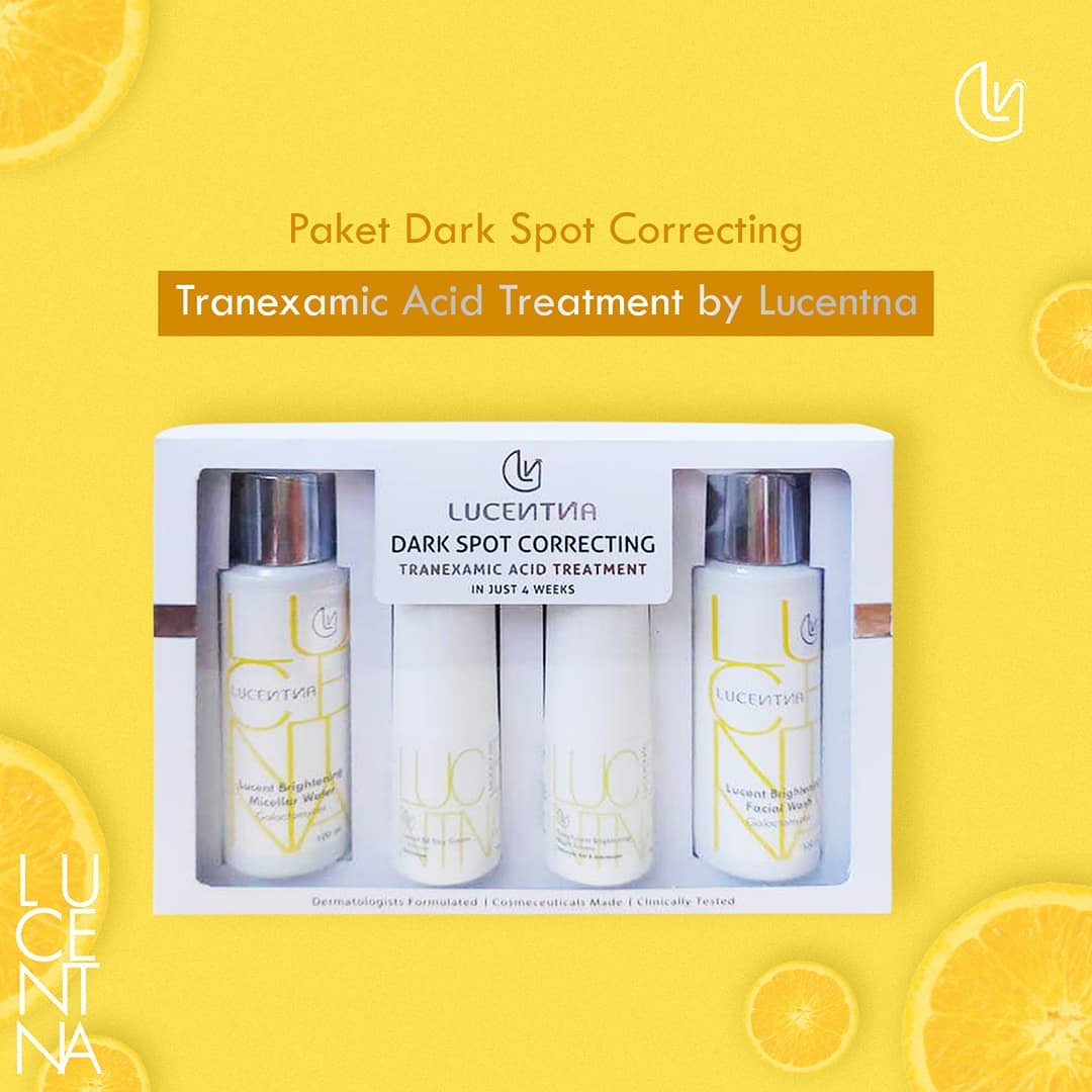 Pusing dengan wajah berflek hitam? Dark Spot Correcting Tranexamic Acid Treatment by Lucentna akan membantumu menghempasnya. 

Paket skincare ini cocok dengan segala jenis kulit dan berkonsentrasi untuk menghilangkan flek hitam atau dark spot. 

1 paket Dark Spot Correcting Tranexamic Acid Treatment ini memiliki 4 produk yakni facial wash, day cream plus sunscreen, night cream, dan micellar water. 
Tentunya, dengan menggunakan produk ini secara rutin Anda akan mendapatkan hasil maksimal. 

Tertarik untuk mencobanya? Silahkan hubungi linimasa kami untuk informasi pemesanan lebih lanjut.

#lucentna #skincare #skincareset #serum #micellar #moisturizer #daycream #nightcream #skincareroutine #skincareindonesia