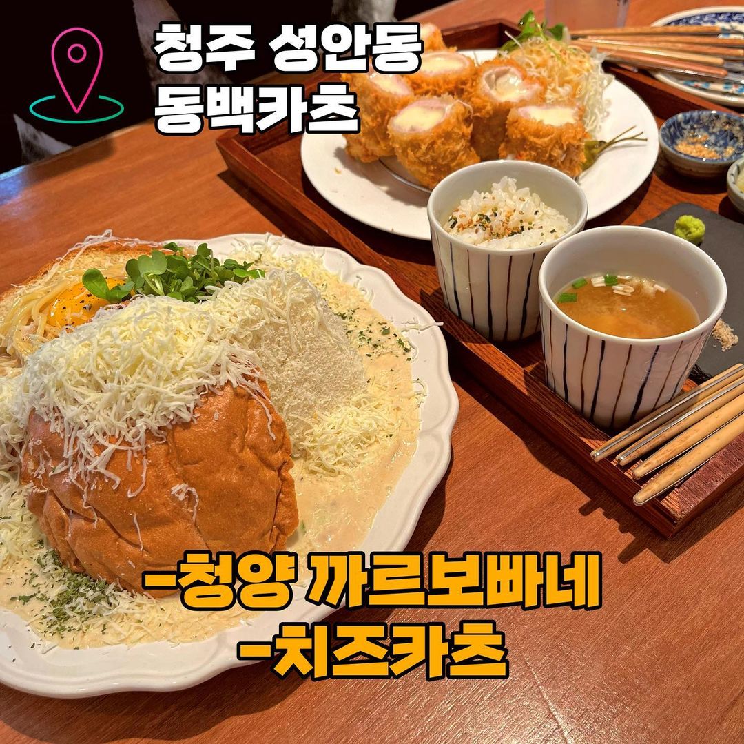 Ig맛is_이그맛이쓰🌙 food with ignis😘 on Instagram: “#동백카츠 #청양까르보빠네 #치즈카츠 #청주맛집 #청주 🤩가세요… 여기 무조건 가세요… 분위기 lp 덕분에 음식이 꿀떡 꿀떡 기분 좋게 잘