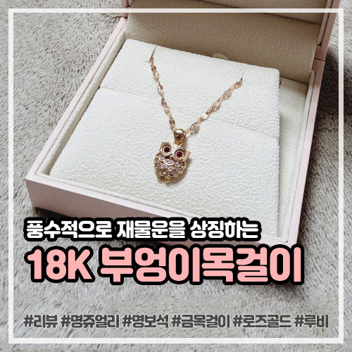 재물운을 상징하는 부엉이목걸이, 로즈골드 루비 18K 금목걸이