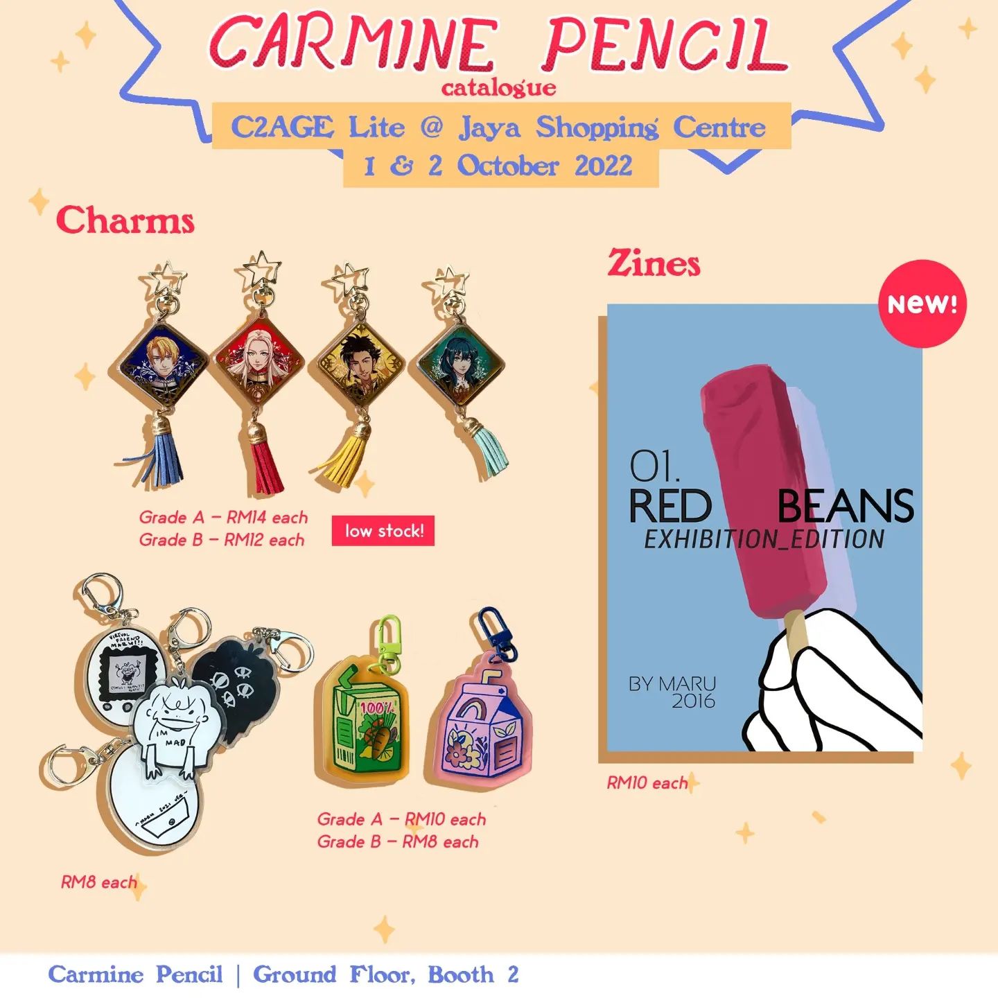 [REPOST FROM isacchili's twt]

#TheCarminePencil is hitting up #C2Age2022 this weekend !! 

Come get both original merch and fanworks, including #FE3H merch #doodlemaru charms, the new #redbeansbook re-release, and more !! 

(Also say hi to Ili since I won't be there sksksk)

TAGS:
#igasia #igmy #sapotlokal #artistsoninstagram #artistsofmalaysia #c2agelite #animeconventions #animemerch #originalcharacter #fanart #lightnovel