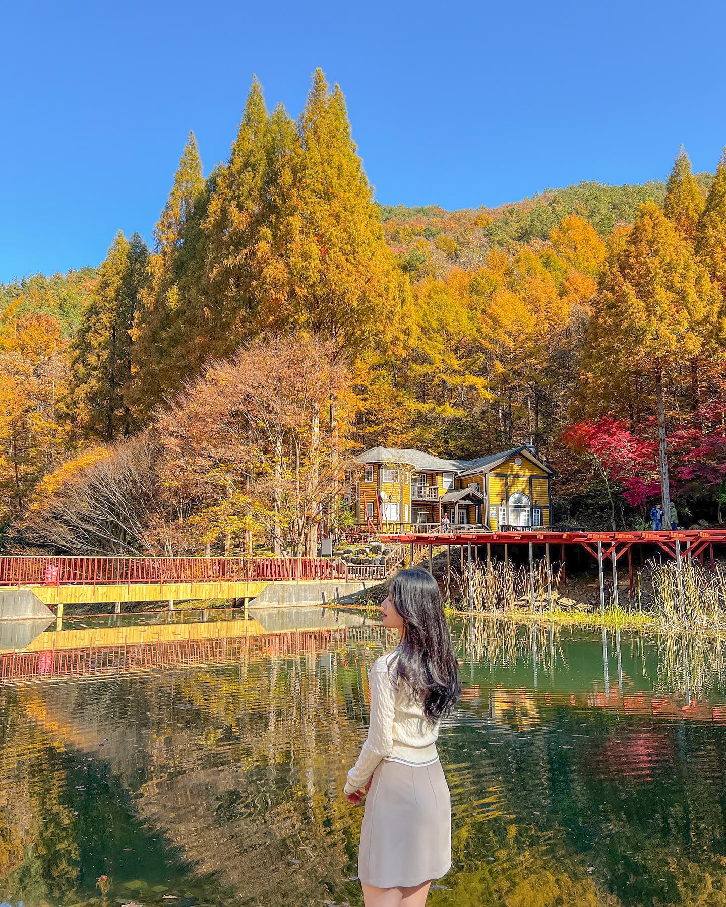 🍁 푸른 하늘과 가을 색감을 한곳에 담아서 
.
호수에 담긴 가을이 너무 예뻤던 곳✨

📍논산 온빛자연휴양림
𖤐 공사중이라... 감안하시고 가셔야되요😂

#논산여행 #논산온빛자연휴양림 
#온빛자연휴양림 #단풍놀이