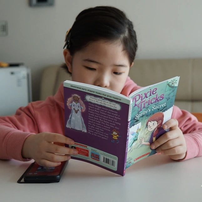 #협찬 #스콜라스틱브랜치 #PixieTricks
스콜라스틱브랜치 시리즈의 인기도서
픽시트릭스라고 해요.
컬러 챕터북에서 흑백 챕터북으로 넘어가기 좋은
재미있는 요정이야기에요.^^
초등학생 AR 2.5~2.9 사이의 아이들이 읽기 좋은
영어원서라고 하네요.
하소는 그보다는 낮은 것 같은데.. 
흥미로운 요정이야기. 재미있는 구성으로 
거리낌없이 술술 읽었어요.^^

스콜라스틱브랜치 픽시트릭스는
Violet가 요정 Sprite을 만나 장난꾸러기 Pix를 잡기위해 여정을 떠나는 이야기에요.
Pix가 장난이 심해져 문제를 일으키고 그걸 해결하며
Pix를 다시 요정의 세계로 돌려보내기 위한 이야기들이 펼쳐져요.
하소는 컬러가 아닌 영어원서는 처음 접해봐요.
그래서 재미없는 듯 무심히 보다가.. 내용을 들으며 점점 더 빠져들어..
지금은 잠자리 도서로 활용중이랍니다.ㅎㅎ
.
.
dochithink
lw_languageworld
#엄마표영어 #스콜라스틱 #도치맘카페 #언어세상
#초등영어 #영어원서