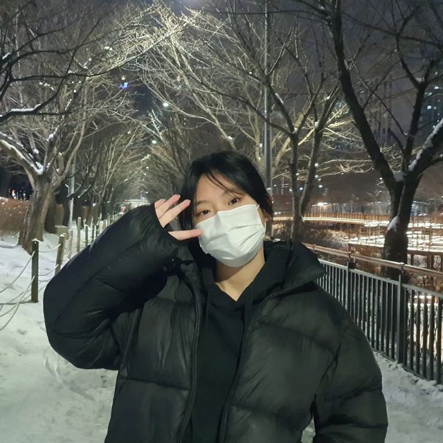 임수 on Instagram: "🌃 겨울에 예쁜 눈길과 조명으로 꾸며진 공원에서 데이트 하기 좋아요! ☃️ 1.26 #눈 #겨울 #풍경 #야경 #셀카 #전신샷 #하트 #블랙 #snow # #winter #heart #black #white #selfie"