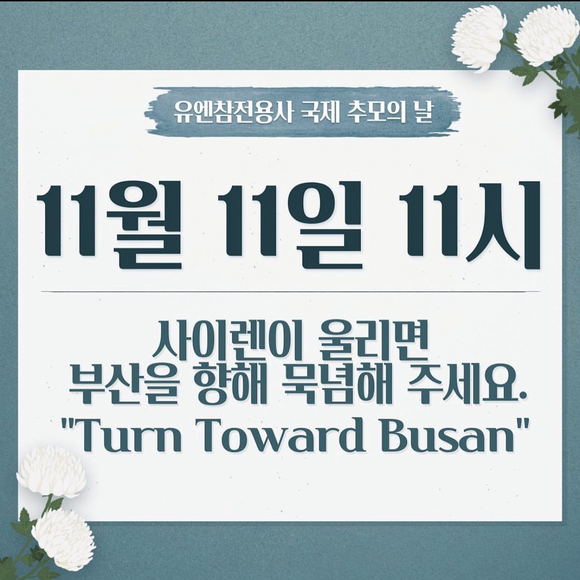 11월 11일은 빼빼로 데이에 잊혀진 날
11월 11일 “유엔참전용사 국제 추모의 날“

#잊혀진날_프로젝트