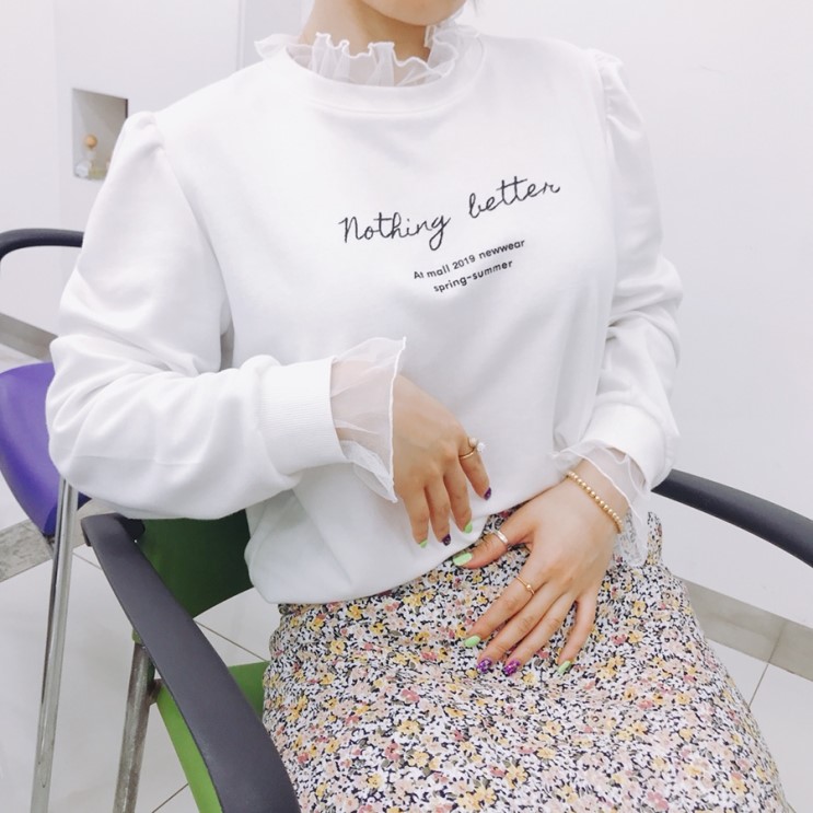 여자봄신상코디 여성봄신상코디 골드스타일샵 봄신상 망사 프릴 티셔츠 맨투맨