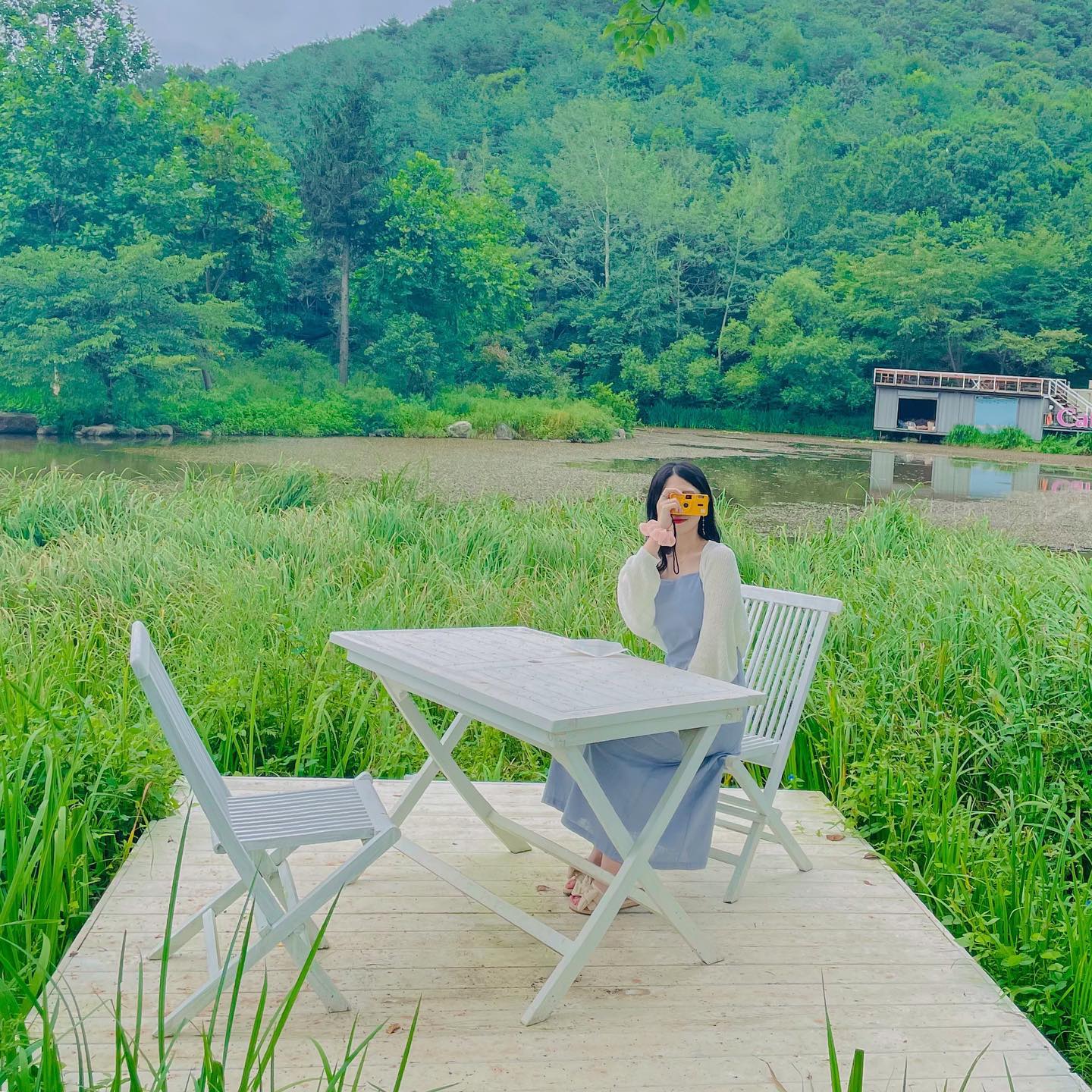 초록초록한 뷰랑 너무 잘 어울리는 노랑이 필름카메라💛