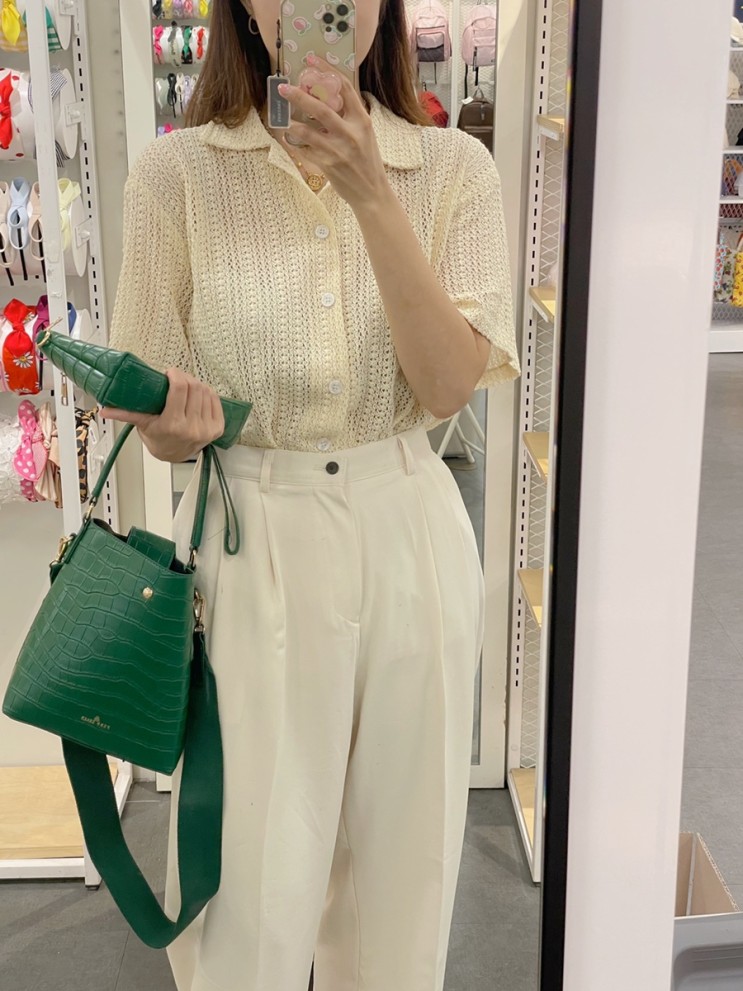 아이러니포르노 워셔블 크로쉐 오픈 카라 하프 셔츠 ♥