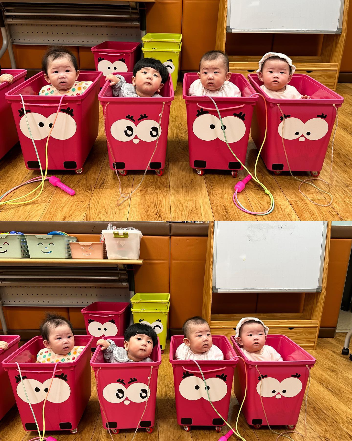 👶🏻 인생195일차 : 문센갔다가 카페

방그리 문센~~ 애기들 붕붕태워주는데 아직은 
즐기지 못하더라구요ㅎㅎ 링으로 핸들도 스윽 
돌려보고 목에도 끼워봤어요

일정없어서 재영언니 콜해서 #레이틀리92 방문! 
아점겸 먹고 커피마시믄서 수다떨구 애기들은
간식타임😋 송민이도 잠깐봐쯰

뚜호는 점점 손을 쓰려고하네요. 서려고해서 
에듀테이블 각도도 바꿔줬어요~ 저녁은 피쨔!