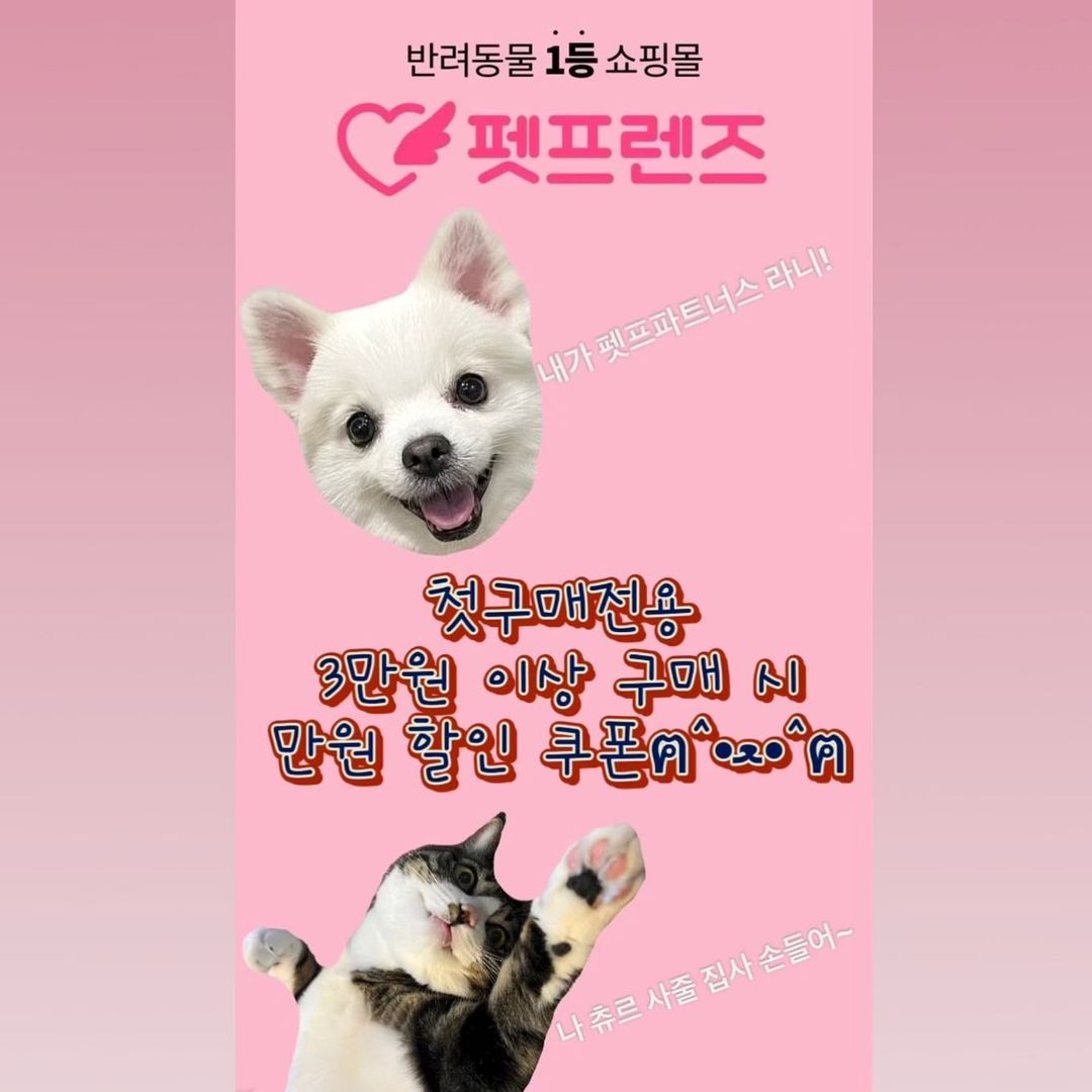 도도하루네집’s Instagram post: “🐶 펫프렌즈 첫 구매 쿠폰 드립니다 🐱 안녕하세요(*●⁰ꈊ⁰●)ﾉ 펫프파트너스가 된 도도하루 입니다! 반려동물 1등 쇼핑몰 펫프렌즈에서 🌟3만원 이상