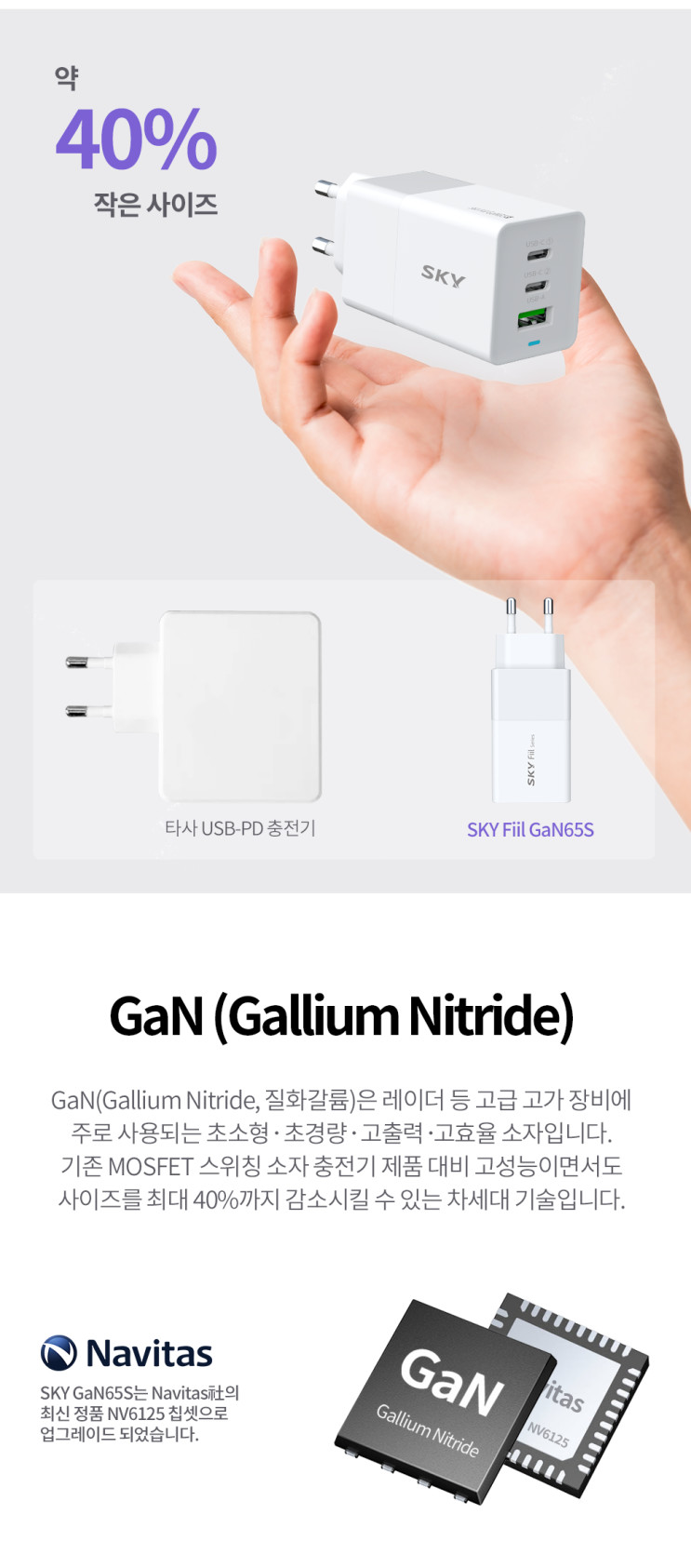 65W 고속충전 지원하는 스카이 GaN 고속충전기 맥북 충전기로 딱이야