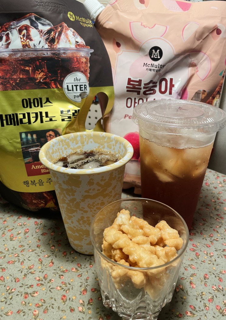 파우치음료, 맥널티 1리터 아메리카노&복숭아 아이스티