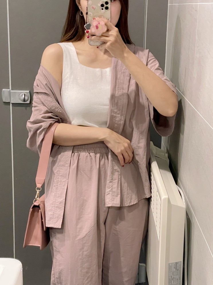 아이러니포르노 윈드브레이커 와이드 밴딩 팬츠 딥핑크 ♥