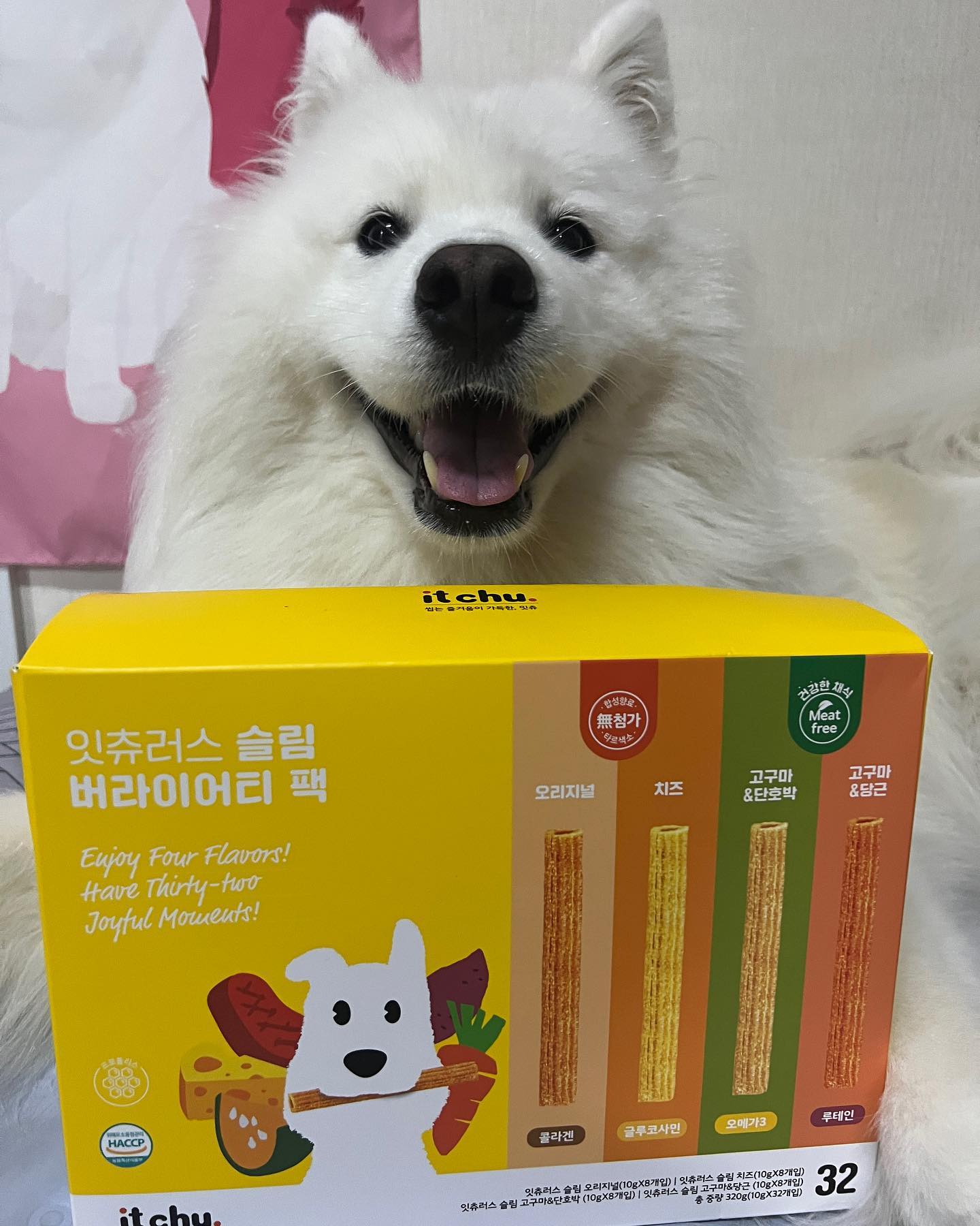 #협찬 

잇츄 모르는 친구들 없찌!! 
2018년부터 건강한 강아지 덴탈껌을 만들어온 대표 강아지 간식 브랜드로 빵구가 자주 먹고있지요🤭

누적판매량이 무려 520만개 이상으로 미친 기호성을 자랑하는 잇츄!! 이가 약한 아이들부터 대형견까지 모두를 위한 건강한 간식을 만들어요😃

이번에 새롭게 출시 된 💙 잇츄러스 슬림 버라이어티팩 💙 을 빵구가 먹어봤지용

💟 1box _ 4가지 맛 _ 총 32개 
💟 덴탈껌으로 구강 관리 뿐만 아닌 관절/피부/면역/눈 건강까지 케어 가능
💟 개별 포장으로 들고다니기도 편하고, 위생적으로 보관 및 급여가 편해요
💟 저알러지 제품으로 2종은 미트프리!

⭐️ 가금류 단백질 프리 : 오리지널,치즈 
⭐️ 미트 프리 : 고구마&단호박, 고구마&당근

🩷오리지널 : 덴탈&피부 케어 
🩷치즈 : 덴탈&관절 케어
🩷고구마&단로박 : 덴탈&면역 케어
🩷고구마&당근 : 덴탈&눈 케어

🏷️ fitpet_official 현재 핏펫에서 런칭 특가로 절반 가격에 만나볼 수 있답니다😋🩵

#핏펫 #잇츄 #댕댕이간식 #강아지간식추천 #강아지껌 #댕스타그램 #강아지먹방