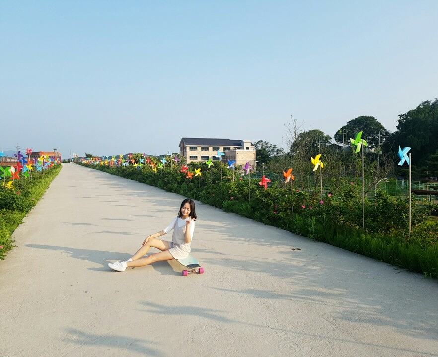 시니 on Instagram: “#롱보드 #투비크래프트루나 #모델 #언니가간다 #뮤즈모델 #언니가간다뮤즈모델 #바람개비마을 #gosister #카누골지티셔츠 #아이보리 #자라투피스SET”
