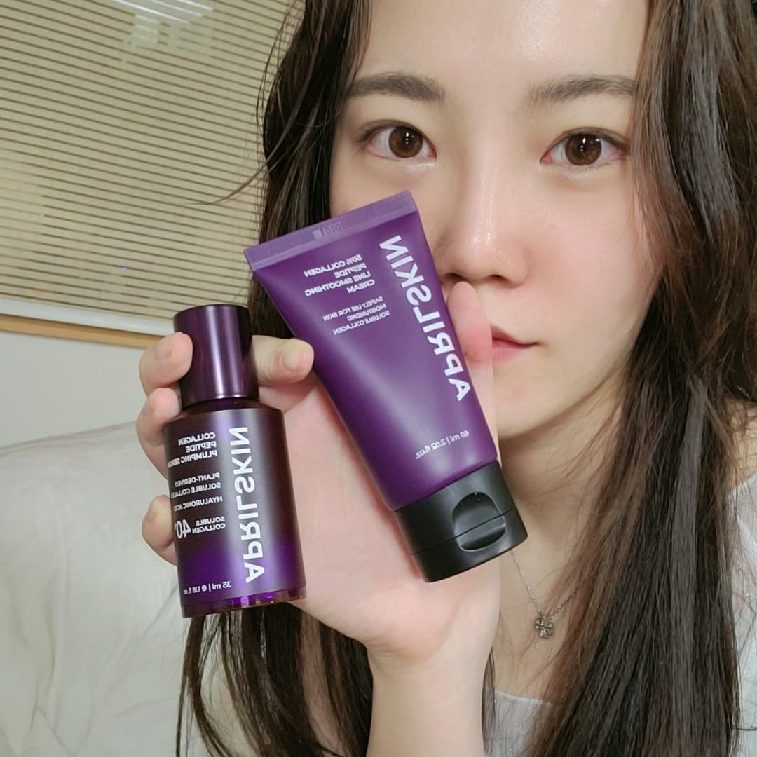 프로마케터😊두번째 자아 on Instagram: “#협찬 💜에이프릴스킨 50퍼센트 콜라겐 리프팅 크림💜 촉촉하고 쫀쫀하게 콜라겐으로 관리 완료💦 자연스러운 물광으로 피부 개선 효과 💜콜라겐