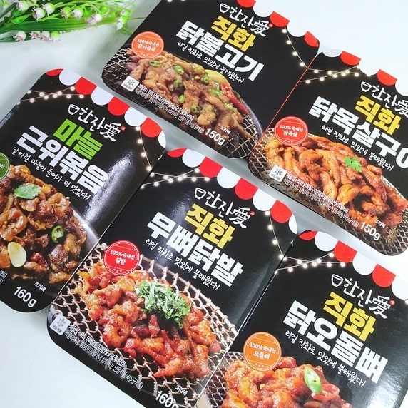 @evadong5545 shared a photo on Instagram: “#제품협찬 간편하게 즐길 수 있는 장윤정의 한잔애 직화 냉동 안주 5종으로 홈술 즐겼어요. 직화닭불고기, 직화닭목살구이, 마늘근위볶음, 직화무뼈닭발,