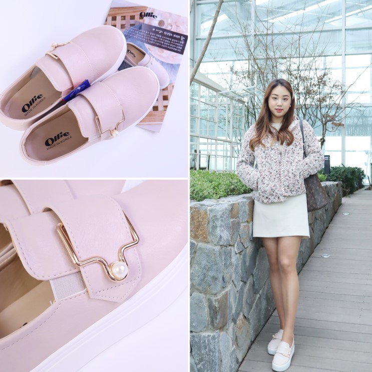 올리 버블버클 진주장식 초경량 여성 통굽 슬립온, 푹신하고 귀여워서 데일리 슈즈로 딱!