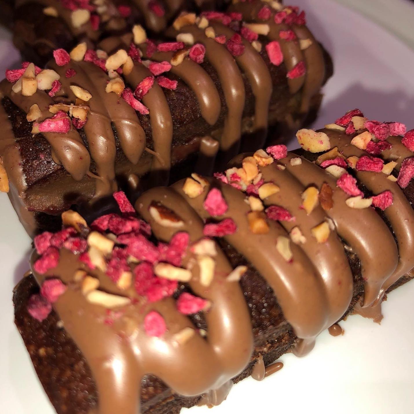 Chocolate, hazelnut and raspberry fiends…..yum yum