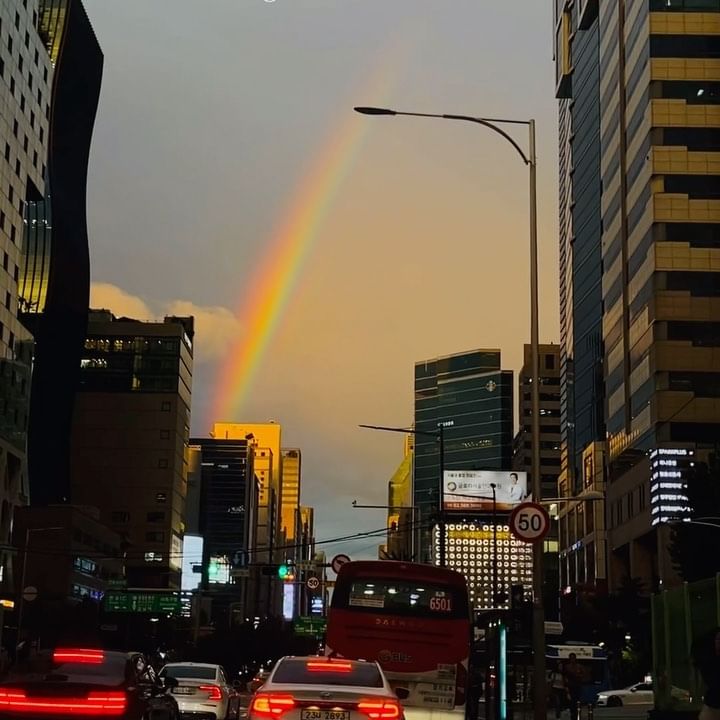 #magicalrealism RAINBOW🌈 
in Seoul city #테헤란로
놀랍고 신비로운 무지개가
축하한다 말해주는 거 같았다.
가끔씩은 정말 이 세상이 마법 같다.

23.08.23

#seoulcity #magichour #magicsky
#rainbow #skyview #하늘의축복 #감격
