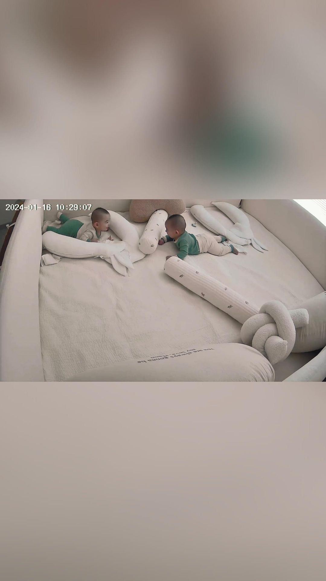 오늘로 인생 6개월차가 된 하온하준 둥이들👶🏻👶🏻

오전 낮잠을 재우고 분주히 이유식 식사준비에 한창인데
웃음소리섞인 옹알옹알 소리에 켜본 홈캠🤍

꿀 같은 낮잠 후 서로를 마주보고 한참을 웃으며 장난치는 모습에
그대로 멈춰서서 한동안 카메라만 바라봤다
고된 육아로 지친 피로가 싹 사라지는 기분😌
쌍둥이는 정말 사랑이구나..👉🏻👈🏻❣️

#180일아가 #아기릴스
#쌍둥이일상 #흑토끼띠아기 
#6개월아기일상
