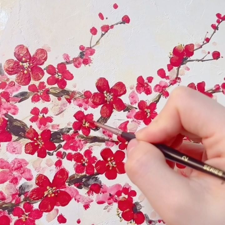 복을 가득 담을 달 항아리와 이른 봄을 제일 먼저 알리는 붉은 빛깔의 매화꽃 그림🌺 새로운 희망과 행복, 고귀한 마음들을 담아보았어요♥️✨