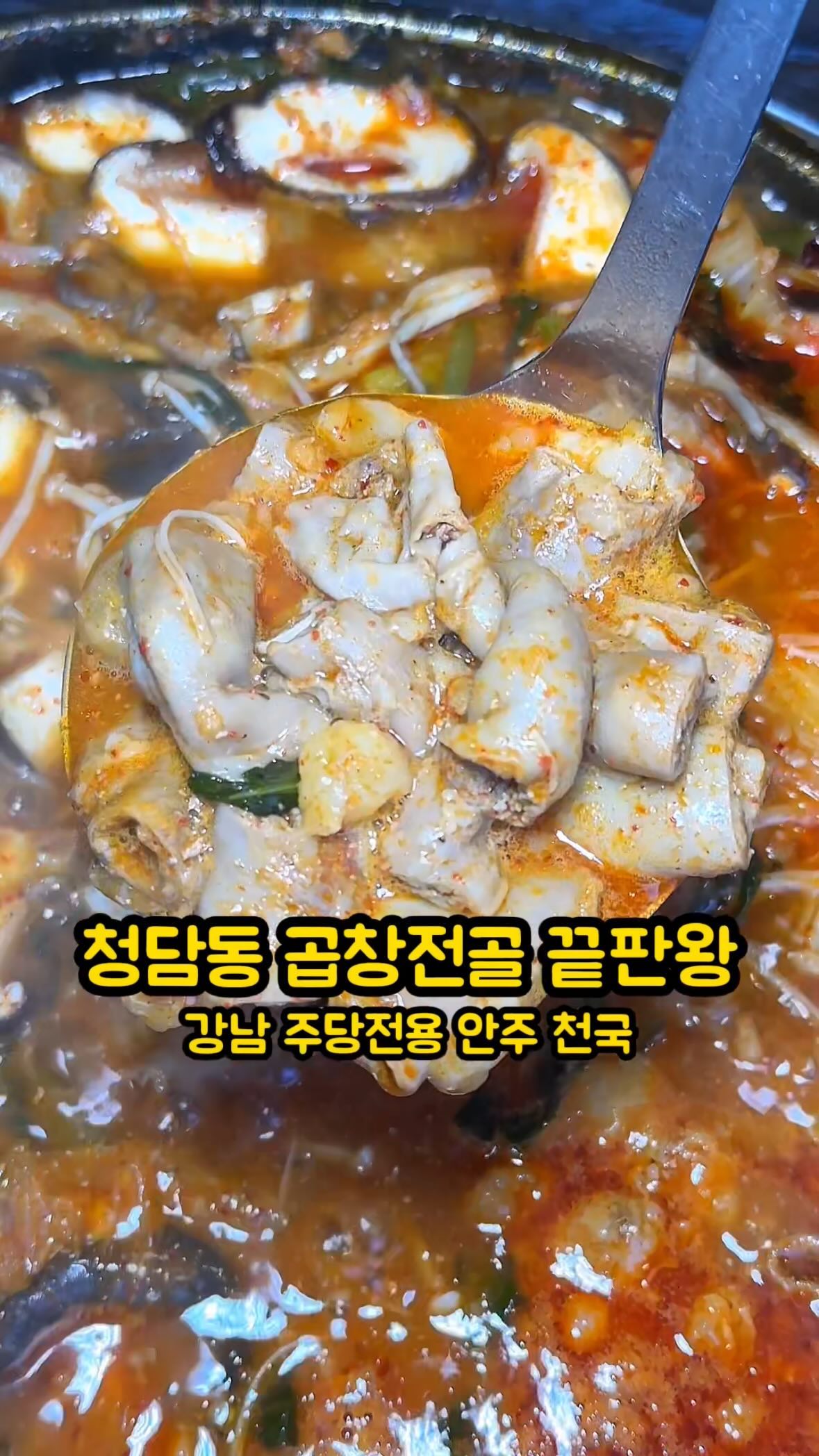 분명 해장하러 갔는데 꽐라되서 돌아옴..😅
 
청담 #청담해정 

현시각 청담동에서 가장 핫한 곱창전골집! 푸짐한 야채와 한가득 들어있는 곱창은 잡내 1도 없이 고소함 그 자체.. 맵기 또한 자극적이지 않아 남녀노소 누구나 먹을 수 있는 정도라 식사와 안주 동시에 해결 완😍

곱창과 야채를 어느정도 먹은 후 쫄깃한 우동사리와 남은 국물에 날치알볶음밥 코스는 국를🫶🏻 입에서 살살녹아 없어지는 수육 역시 별미.. 소주를 쫙쫙 불러 일으키는 녹진함이 일품👍

📍 서울 강남구 압구정로79길 20 1층, 2층

#압구정로데오역맛집 #압구정로데오맛집 #청담동맛집 #청담맛집 #압구정로데오데이트 #청담동데이트 #청담데이트 #소곱창 #곱창전골 #소곱창전골 #곱창 #맛집추천 #서울맛집추천