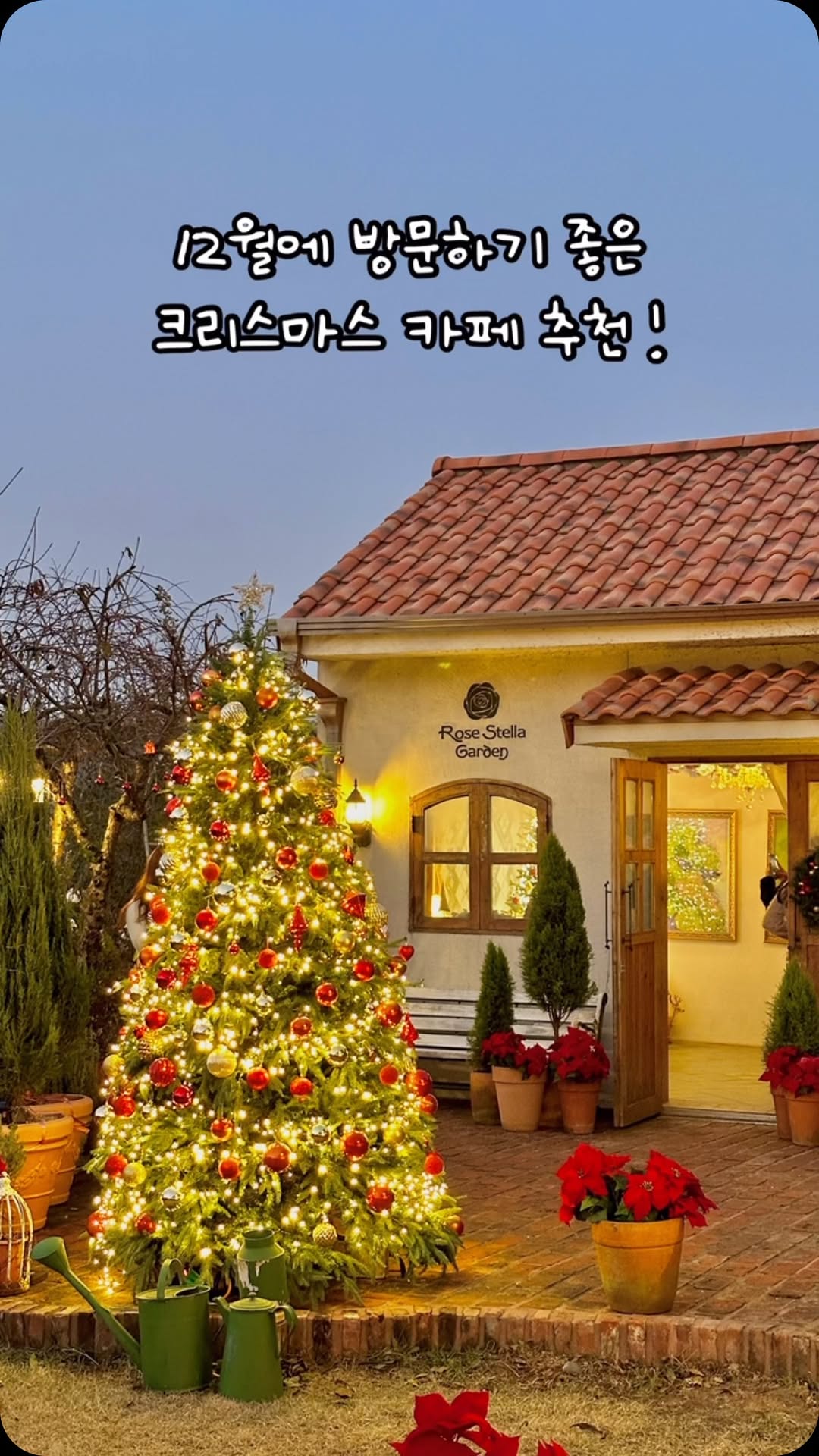 크리스마스 한달전!
12월에 방문하기 좋은 인천카페 추천🎄

같이갈 @친구에게 공유하고 다녀오기✨

1️⃣ 로즈스텔라 @rosestella_mommy 
📍인천 계양구 다남로143번길 12 로즈스텔라정원

2️⃣ 마가렛맨션 @margaret_mansion 
📍인천 남동구 인하로511번길 10-12 2층

3️⃣ 카페 레디쉬 @cafe_reddish 
📍인천 부평구 주부토로145번길 20 1층

4️⃣ 바다앞테라스 @terrace.in.seaside 
📍인천 중구 은하수로 10 더테라스프라자 5층

*2023년 방문영상입니다.

#서울근교크리스마스 #인천카페추천 #인천크리스마스카페 #로즈스텔라정원 #카페레디쉬 #바다앞테라스 #마가렛맨션