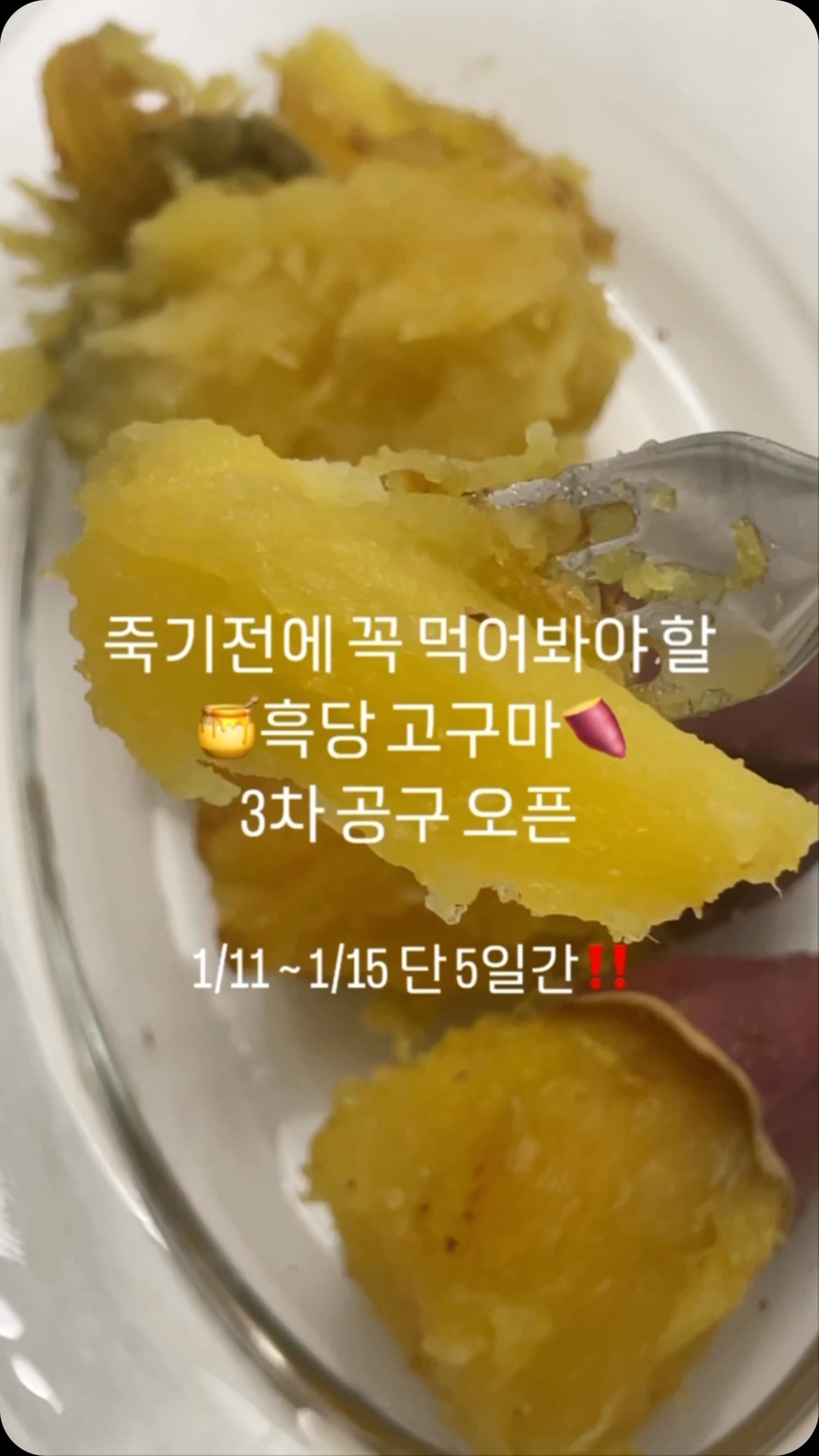 오래 기다리셨쬬..🍯🍠✨
죽기전에 꼭 먹어봐야 할 🍠흑당고구마🍠
#3차공구 오픈 했습니다!
구매링크는 프로필에 url 클릭!
인스타에는 여러 고구마들이 판매중인데..
그 중에서 베스트에 꼽히리라 감히 장답합니다☝🏻
저의 지인들도 공구 열때마다 주문하는 이유가 있지요!
일반 고구마와 다른맛이에요.
진짜 제대로 된 맛있는 고구마 먹어보고싶다... 하신분들
잘 오셨어요🍯🍠✨ 꼭 드셔보세요.
저만 먹기 너무 너무 아쉬워요🥺
밤고구마처럼 너무 퍽퍽하지도 않은
호박고구마처럼 너무 질퍽하지 않은
호텔에서 만든 촉촉하고 부드러운 고구마 케이크 같아요. 🍰🧁🍮
고구마 중에 에르메스라고 해도 과언이 아닙니다!
3kg 5kg 8kg
다양하게 구성했습니다🍠📦
단 5일간 공구하고, 또 언제하게될지 몰라요.
얼른 얼른 흑당고구마 맛 봐보세요~🍯🍠✨🤎
루리의 흑당고구마 3차 공구🍠
1/15까지 판매
#흑당고구마 #고구마공구 #흑당고구마공구