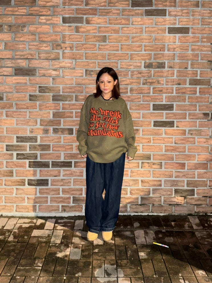 가을겨울 데일리룩 추천｜스탠다드에러 87-STAN191 오버핏 자카드 니트 리뷰