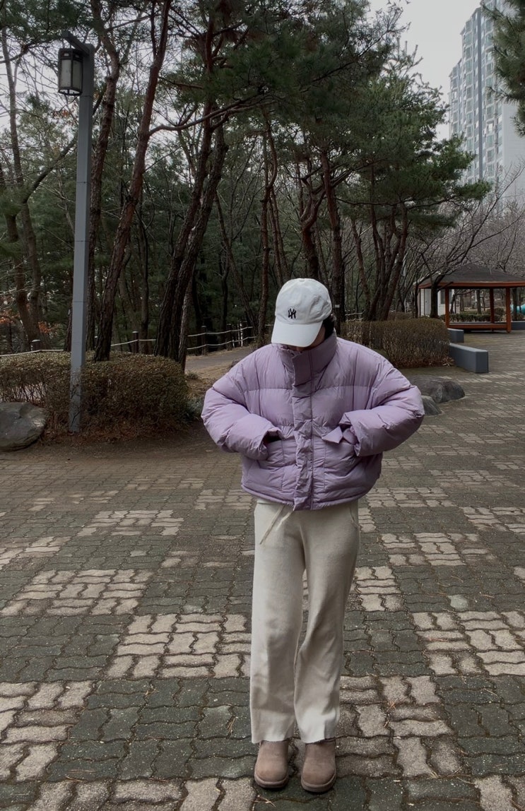 160 소녀 패딩 추천! 오사와 덴키 크롭 하이넥 빅 포켓 패딩 퍼플로 포인트 주기 🫶🏻