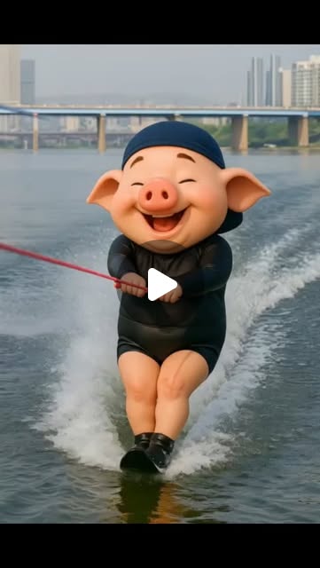 Pig Bibi on Instagram: "Bibi Pig goes waterskiing on the Han River! 💦🐷 #BibiPig #WaterskiFun #AIPigAdventure #cutepig #funnyanimals #pigvideo #piggyvibes #광고 #seniordunce"