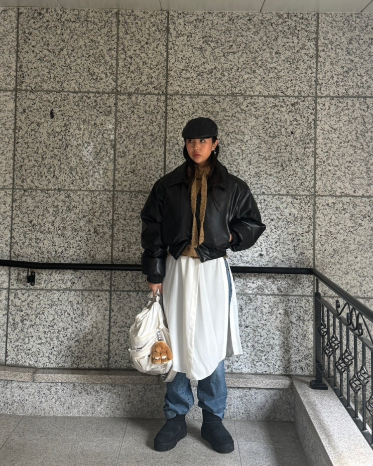 비바브라운 카라 벌룬 투웨이 크롭 레더 숏패딩 (블랙) 착용 후기 💬