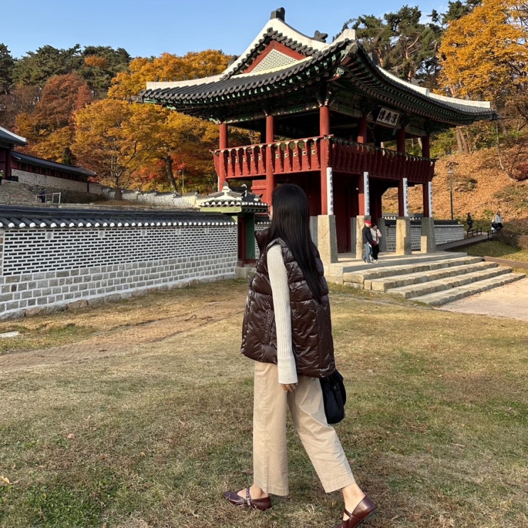 아이러니포르노 더플 패딩베스트 브라운 간절기에 딱