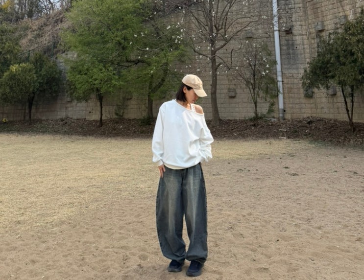 데님팬츠 후기 스탠다드에러 벌룬핏 워싱 와이드 데님팬츠 빈티지 옐로우