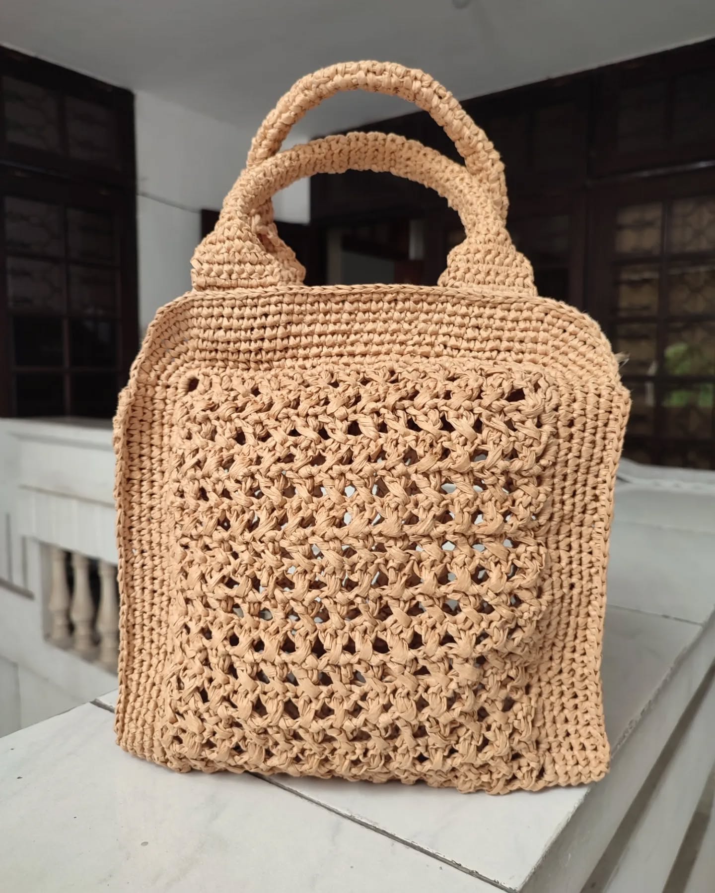 Crochet Waffle Raffia Totebag
size: 25 x 30 x 8 cm

dm to order 💌