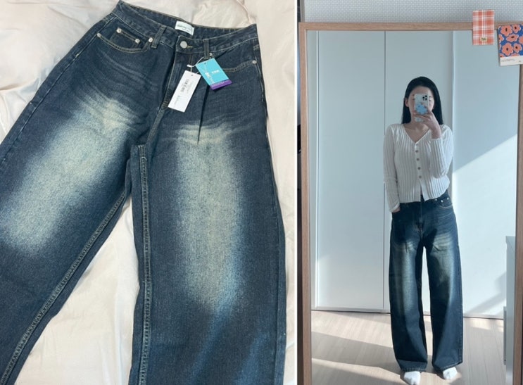 [ 데님팬츠 추천] 스탠다드에러 87-STAN160 캣샌드 워싱 빈티지 스티치 와이드 데님팬츠 빈티지블루 데님팬츠 착용후기