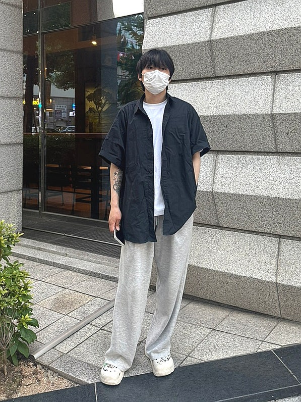 아이러니포르노 86-IRO322 시티보이 오버핏 여름 반팔 셔츠 네이비 추천 후기