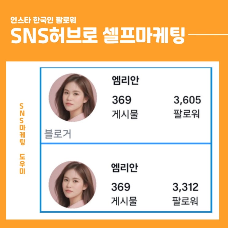 인스타 한국인 팔로워 SNS허브로 간편한 셀프 마케팅했어요.