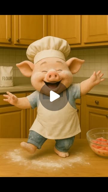 Pig Bibi on Instagram: "Piggy’s Dough Dance Time! 
@bibipigkitchen

#pigstory #aipig #animalart #cookingdance #piggychef #cookingjoy #돼지셰프 #요리하는돼지 #비비피그 #광고 #seniordunce"