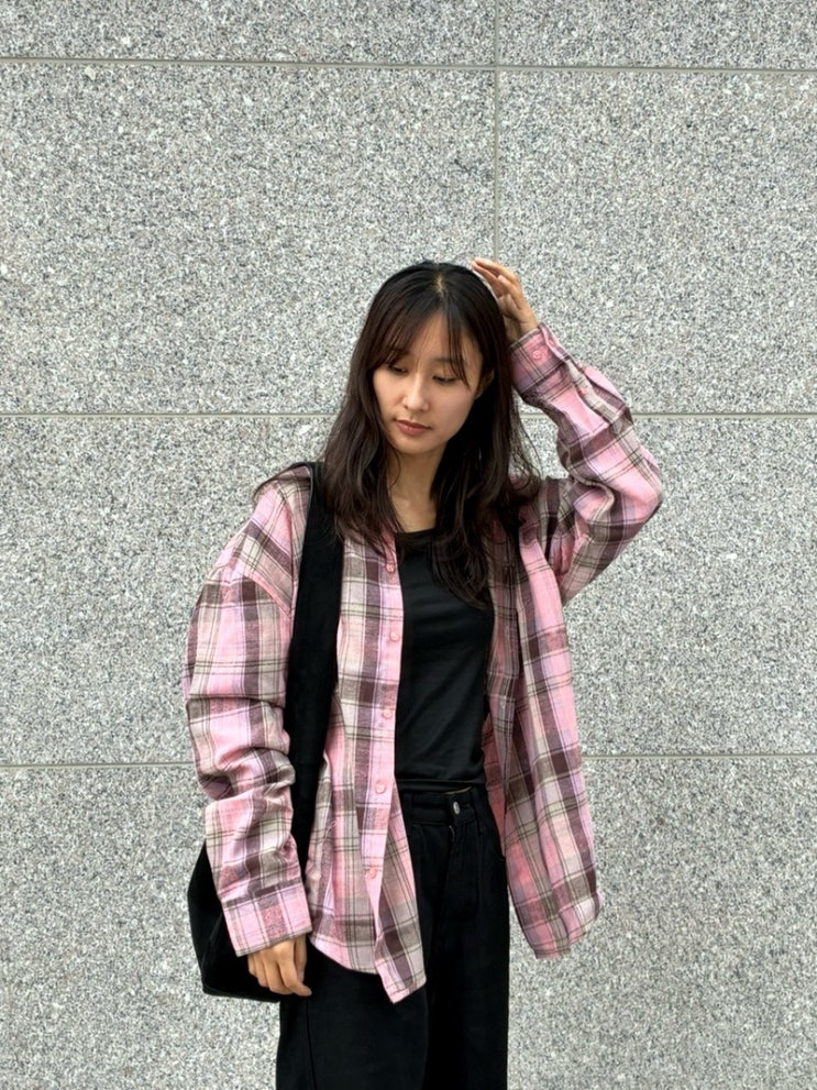 핑크 셔츠 추천 스탠다드 에러 오버핏 체크 셔츠