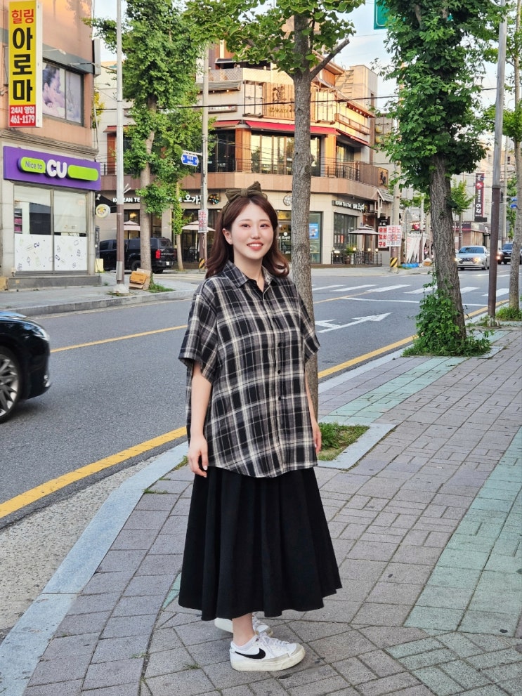 [남녀공용 셔츠추천] 스탠다드에러 레트로 빈티지 오버핏 반팔 체크 셔츠 블랙