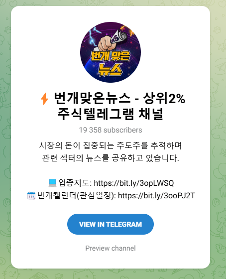 텔레그램주식방 매일 제공되는 정보, 번개맞은뉴스