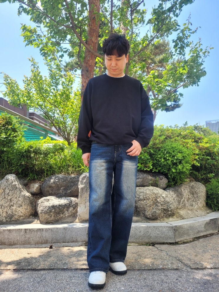 스탠다드에러 87-STAN160 캣샌드 워싱 빈티지 스티치 와이드 데님팬츠 빈티지블루