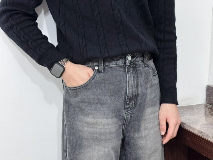 스탠다드에러 빈티지 레인 캣워싱 와이드 데님팬츠 블랙