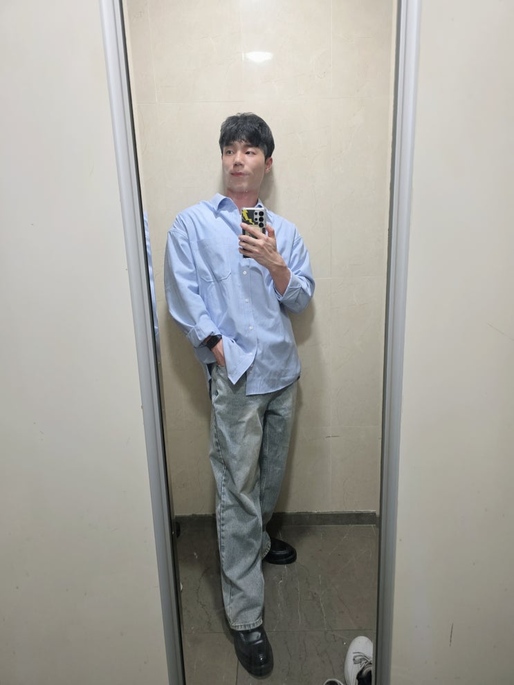 스탠다드에러 87-STAN169 빈티지 데미지 캣샌드 워싱 와이드 데님팬츠 빈티지블리치 착용후기
