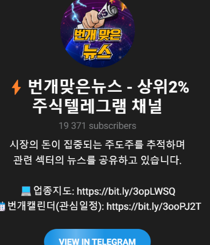텔레그램주식방, 텔레그램주식 투자자의 필수 채널, 번개맞은 뉴스 리뷰